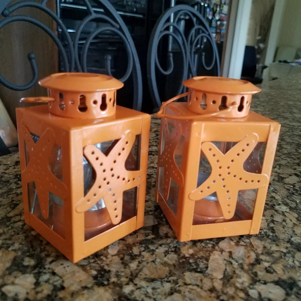 Orange Starfish Mini Lanterns Tealight Candle Holders